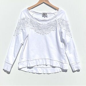 PAM & GELA x Revolve Women’s White Crewneck Lace Trim Sweatshirt size medium